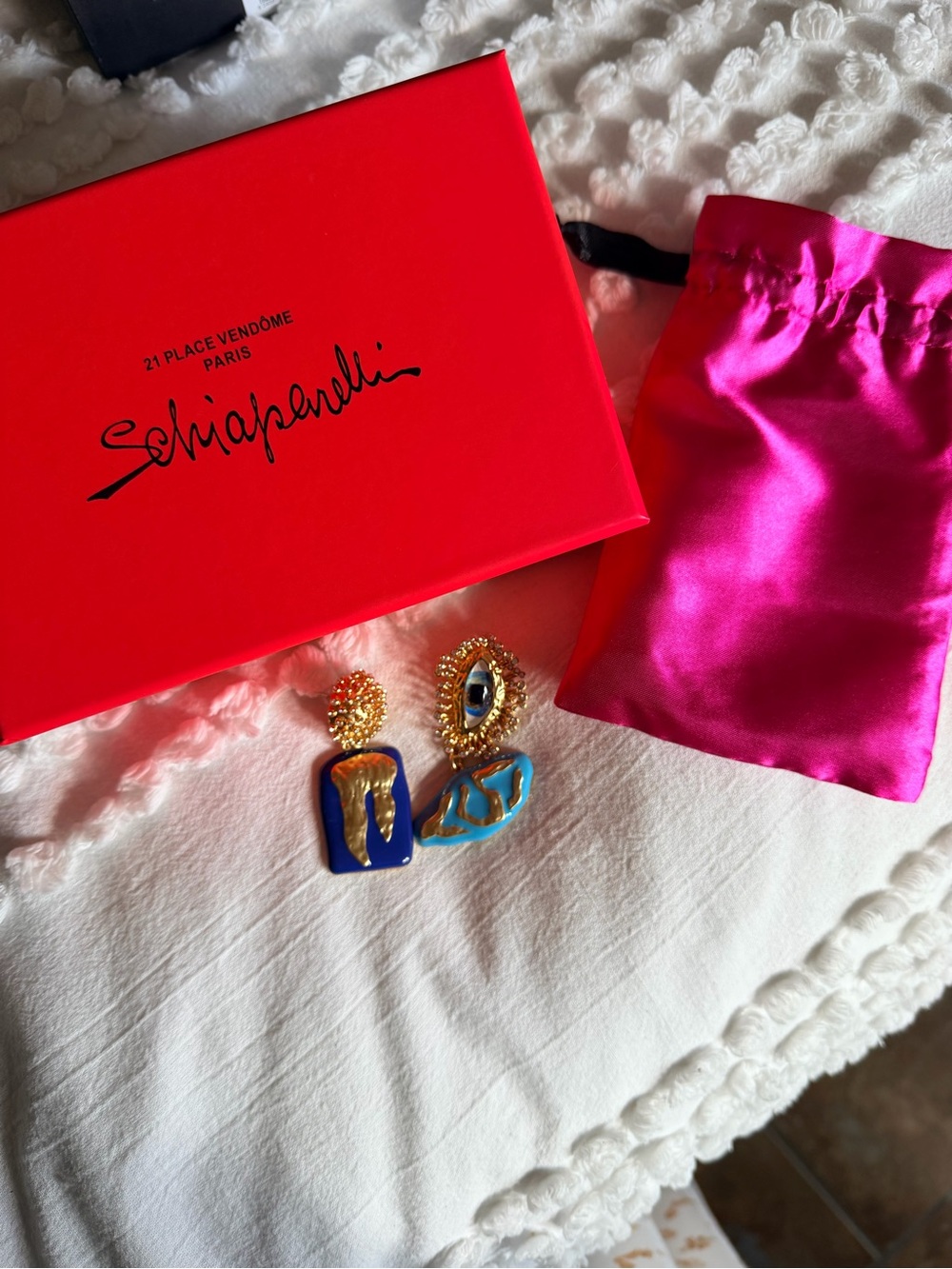 Schiaparelli Blue & Gold Asymmetrical Drop Earrings